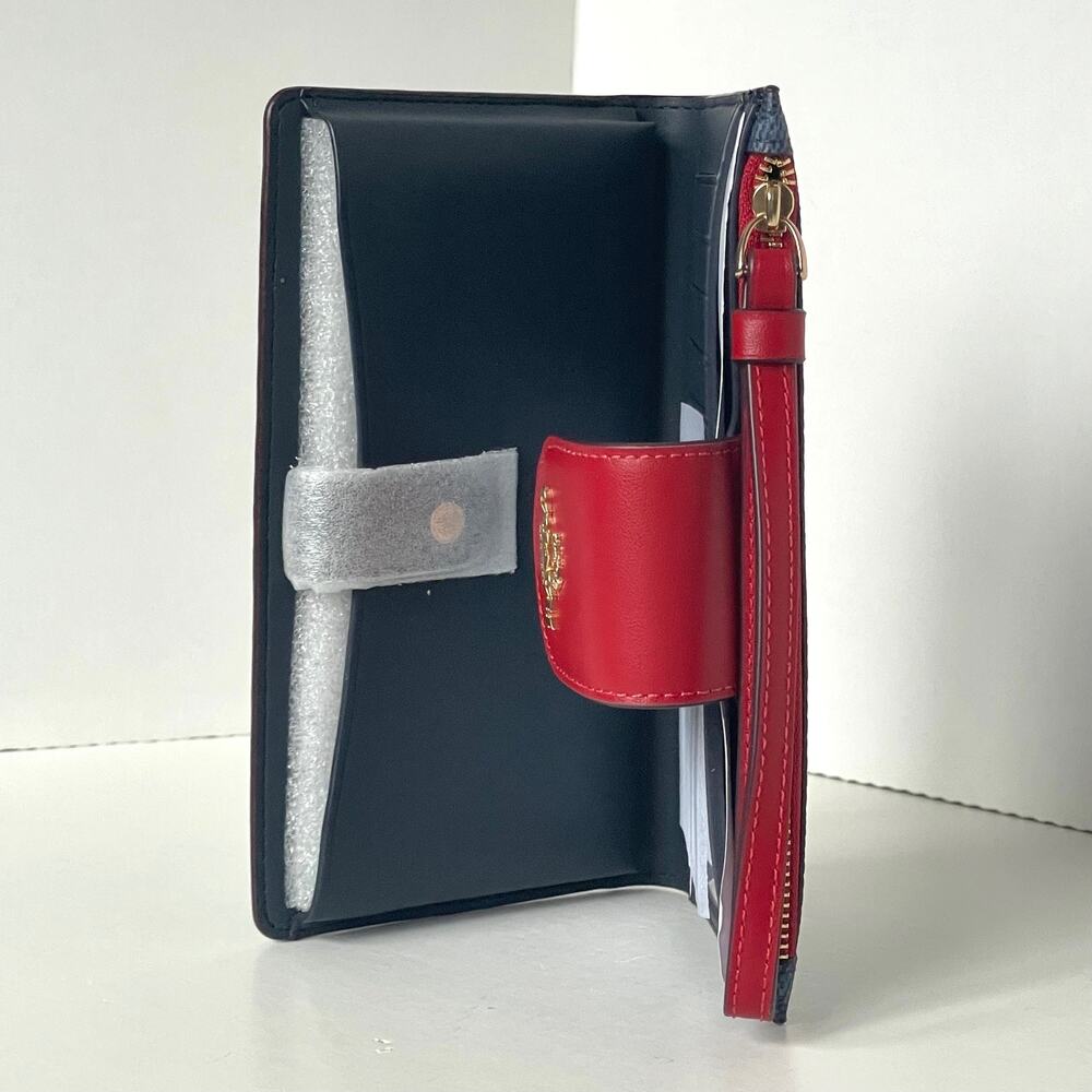Coach Phone Wristlet Wallet Blue Red Signature Canvas ID Clutch CW780 - Picture 5 of 8